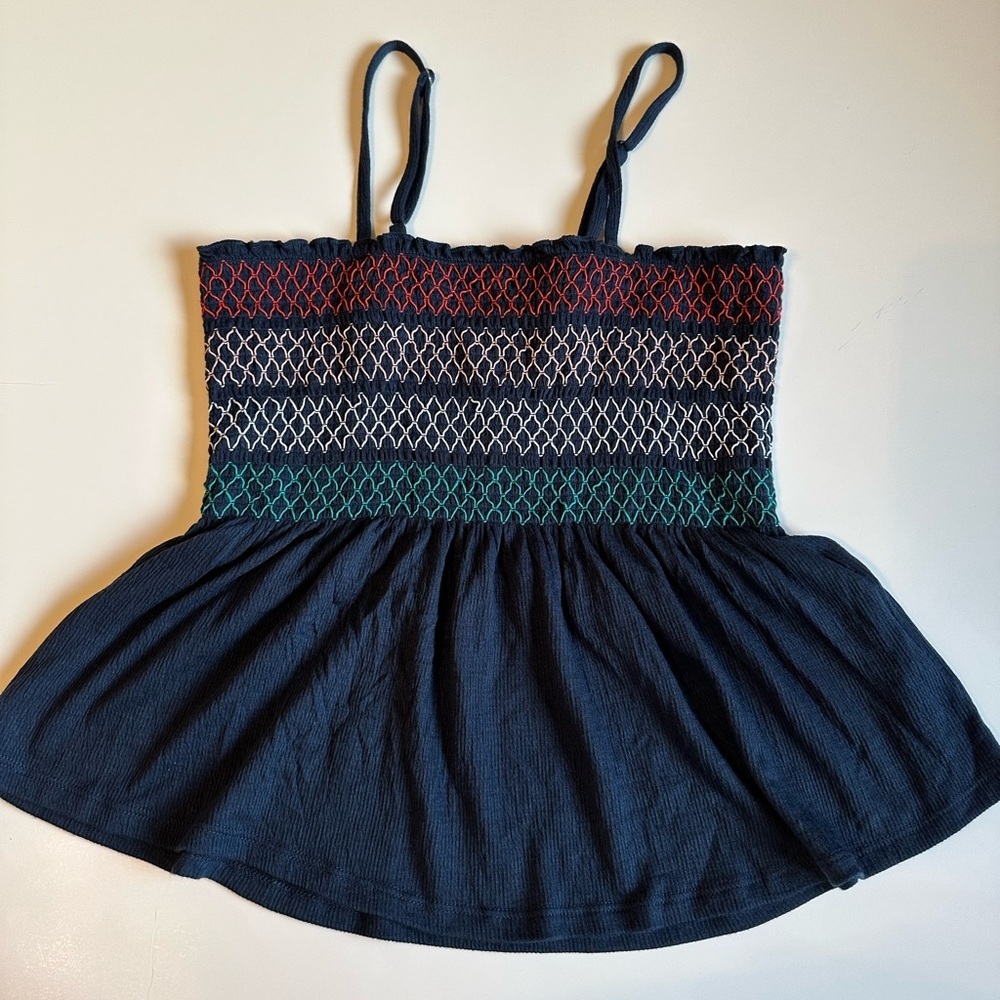 Juniors Size L Self Esteem Black and Blue Smocked Peplum Camisole